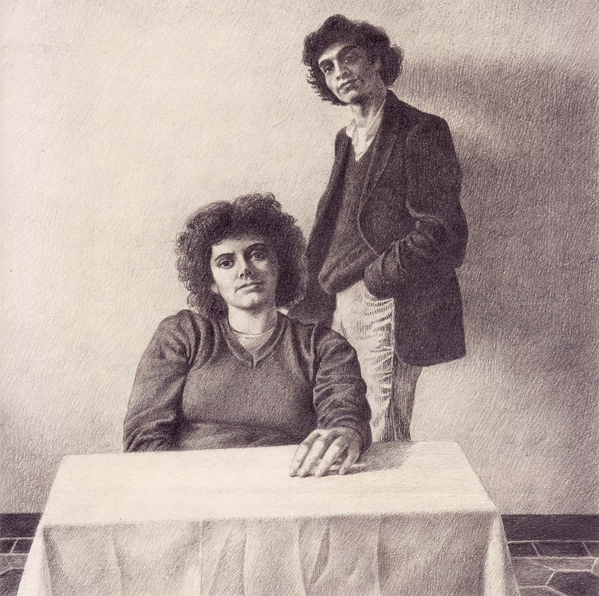 Coppia in un interno - 21x21 cm - 1979 - matita su carta
