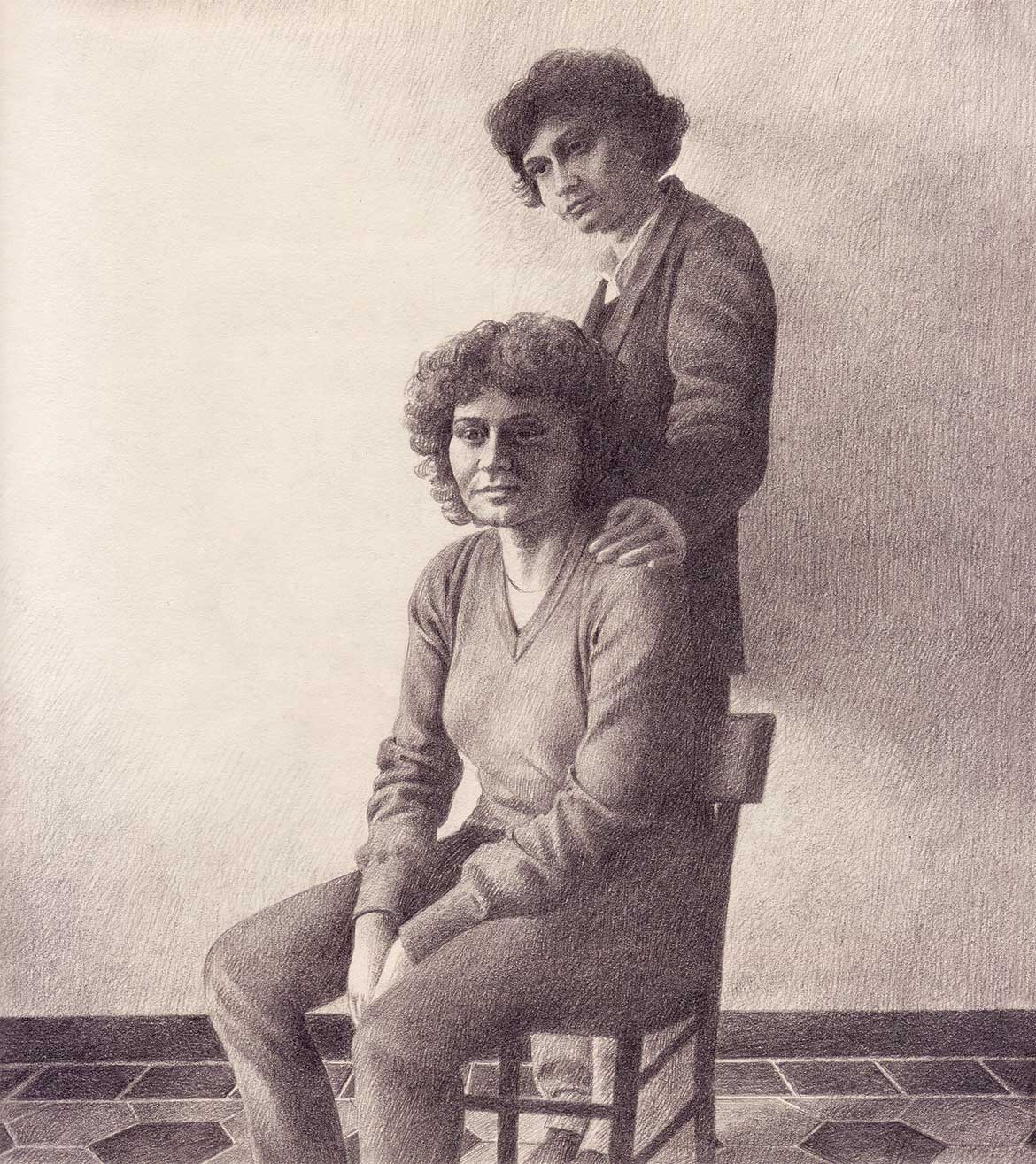 Coppia in un interno - 24x22 cm - 1979 - matita su carta