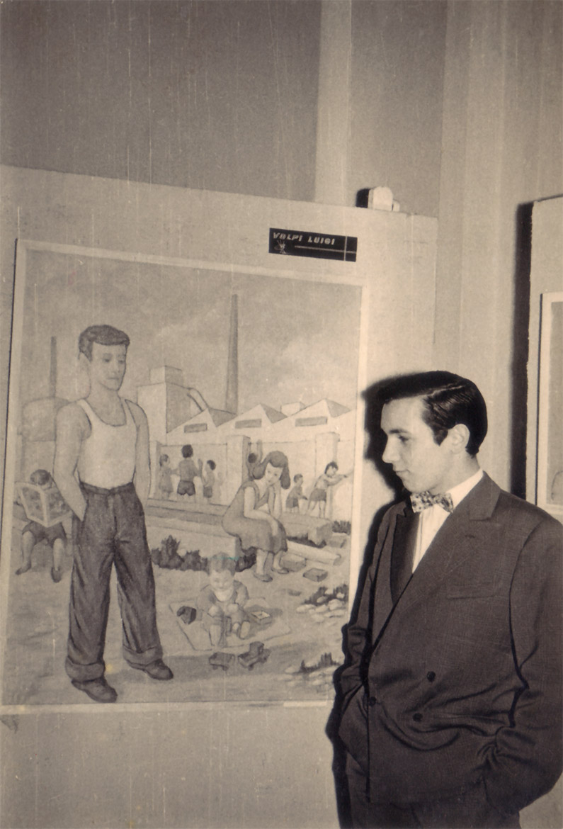 Luigi Volpi con l'opera "il-lavoratore" - Milano - Centro S. Fedele - 1956