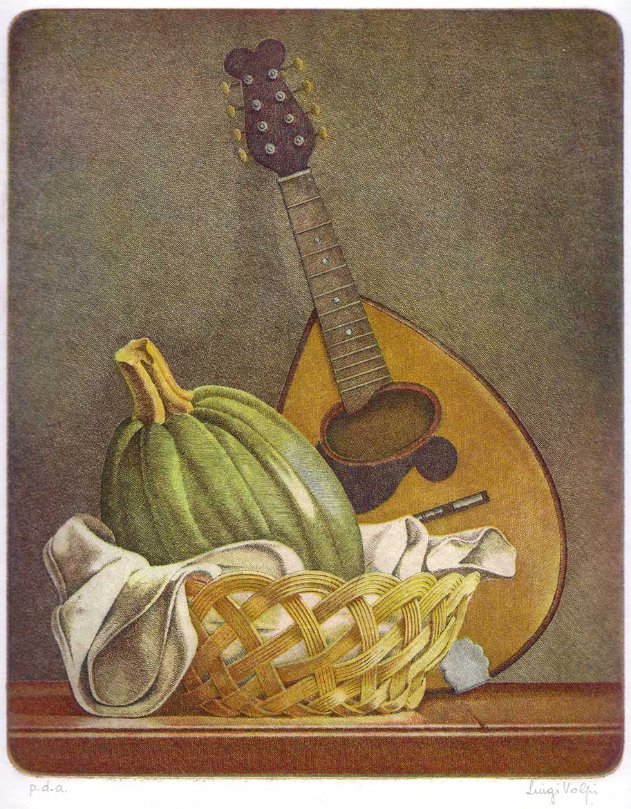 Zucca e mandolino - 25x20 - 1986 - acquaforte quattro matrici