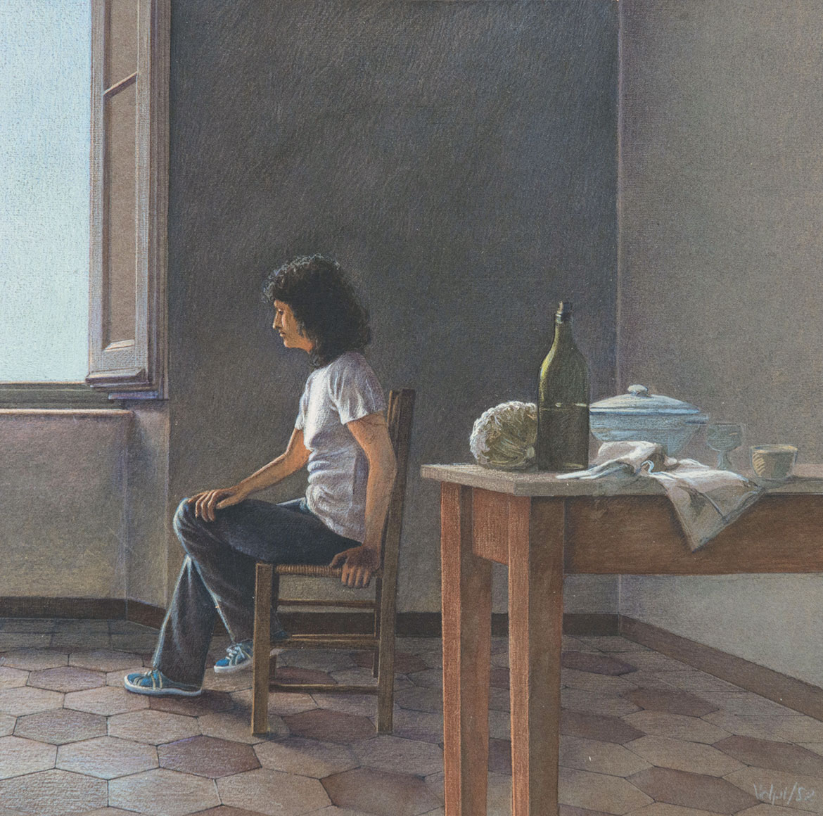 Donna in un interno - 28x28 cm - 1982 - pastello su carta