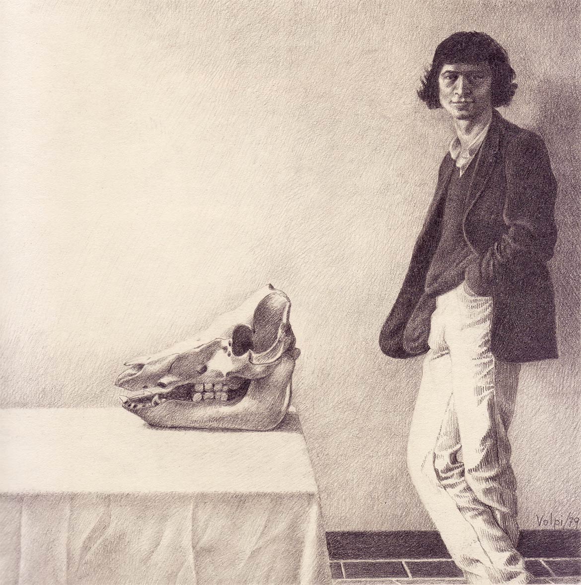 Figura con teschio - 21x21 cm - 1979 - matita su carta