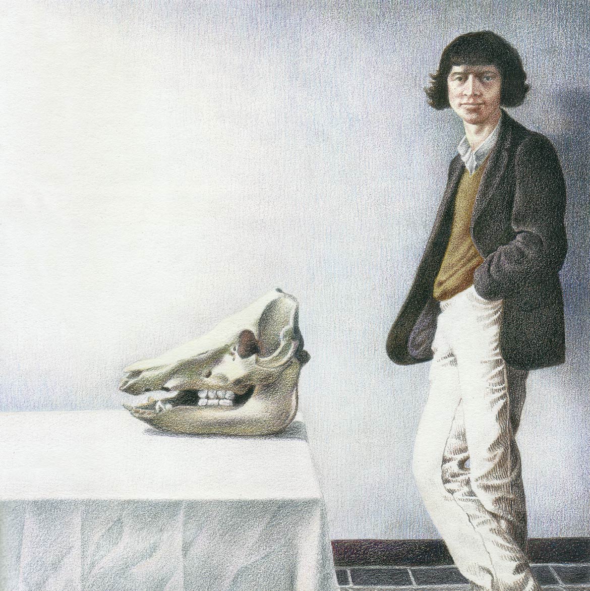 Figura con teschio - 21x21 cm - 1979 - pastello su carta