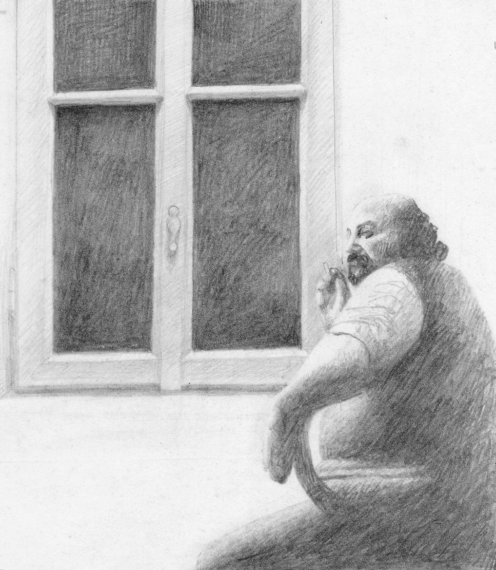 Figura e finestra - 15x13 cm - 1976 - matita su carta