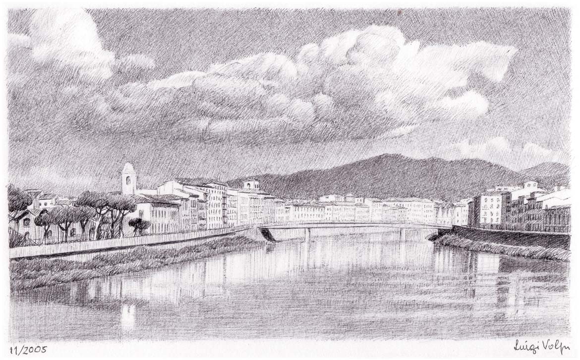 Fiume Arno, Pisa - 12x20 cm - 2005 - inchiostro su carta