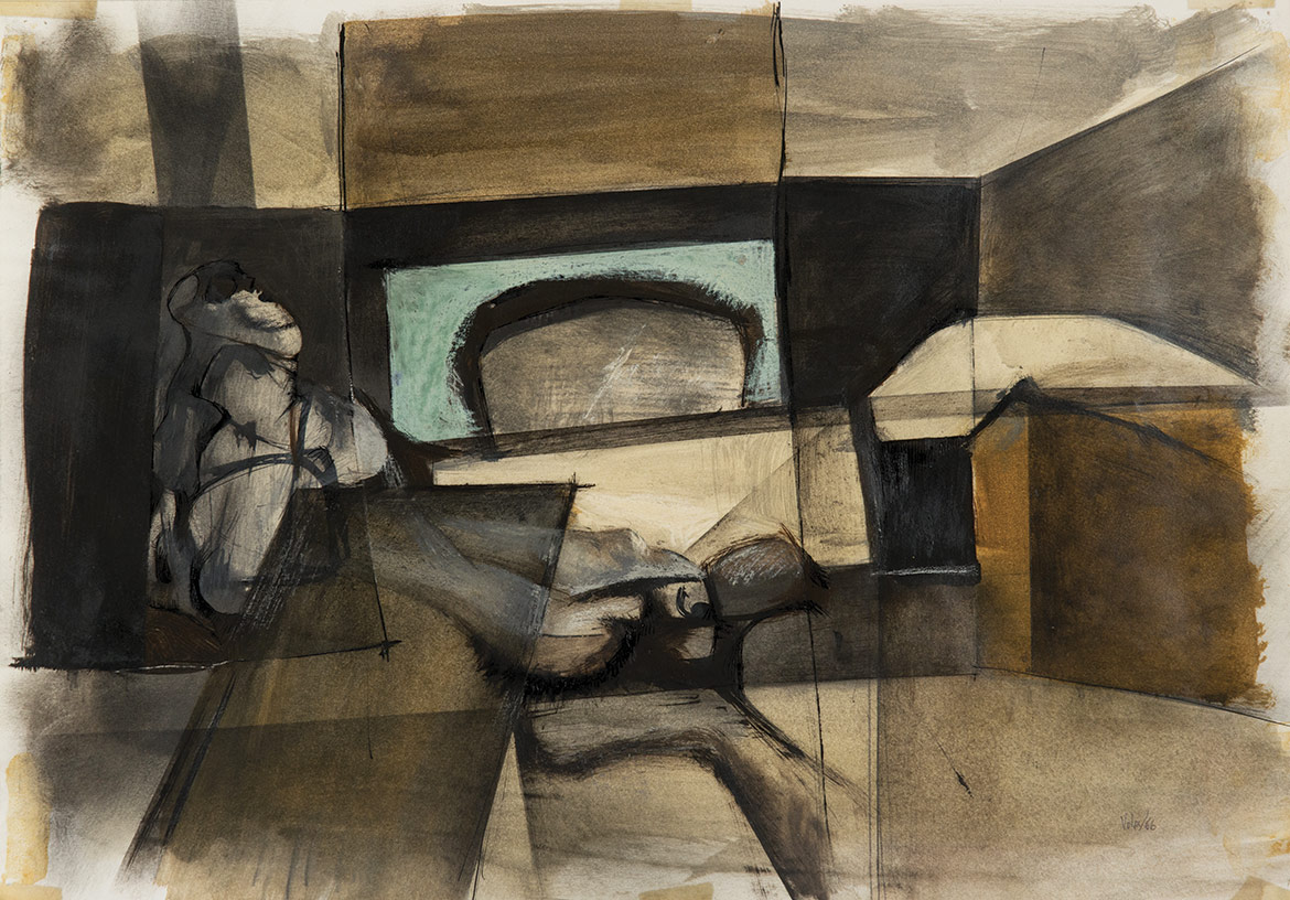 Interno con figure - 34x50 cm - 1969 - inchiostro su carta